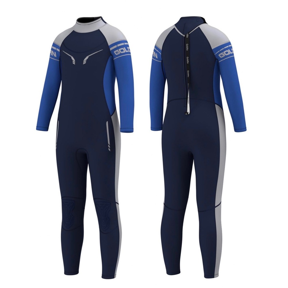 GoldFin Wetsuit Kids Size 12 Blue Excellent 3mm Neoprene Full Body Back Zip